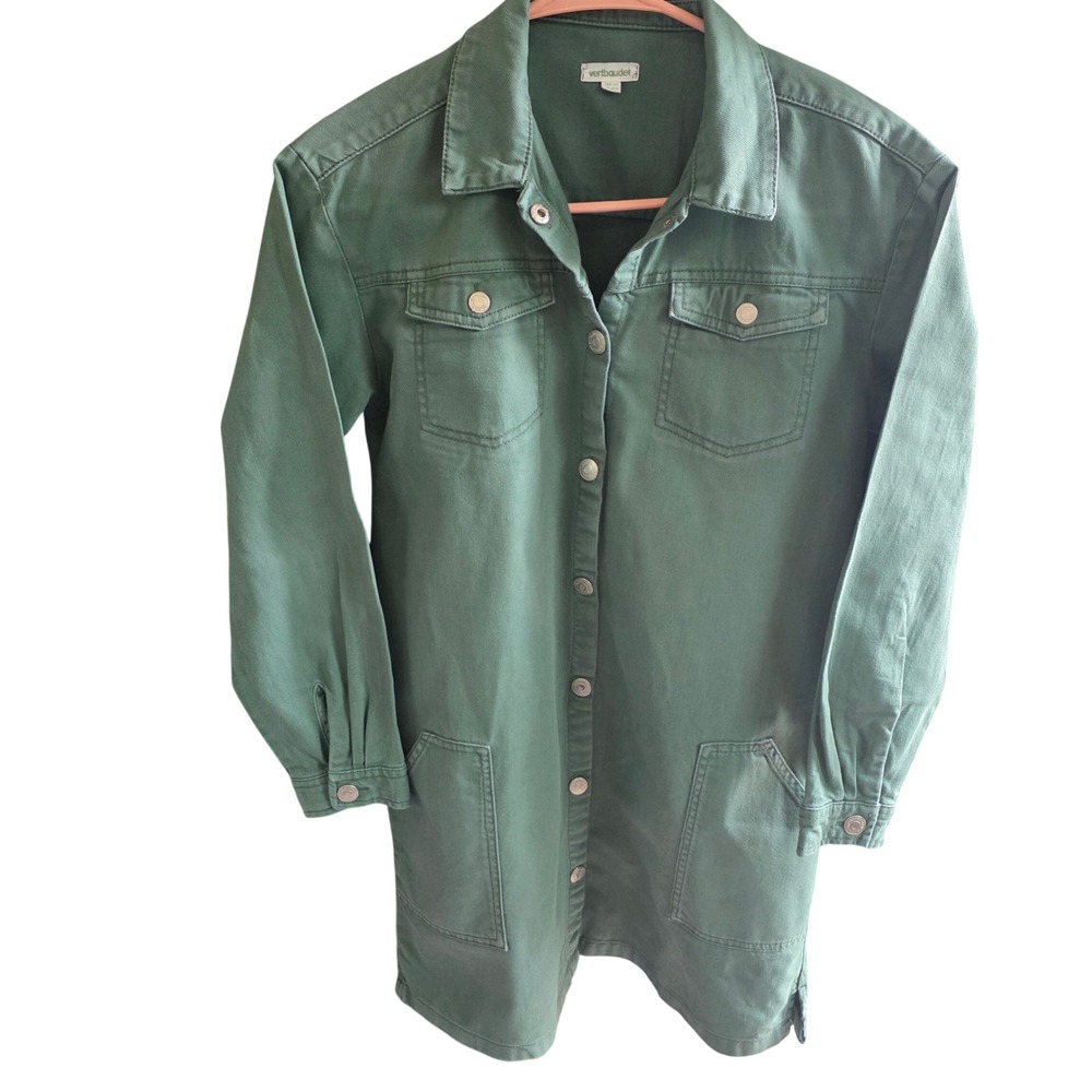 Vertbaudet Kids Green Denim Button Front Shirt Dress Size 14 Years